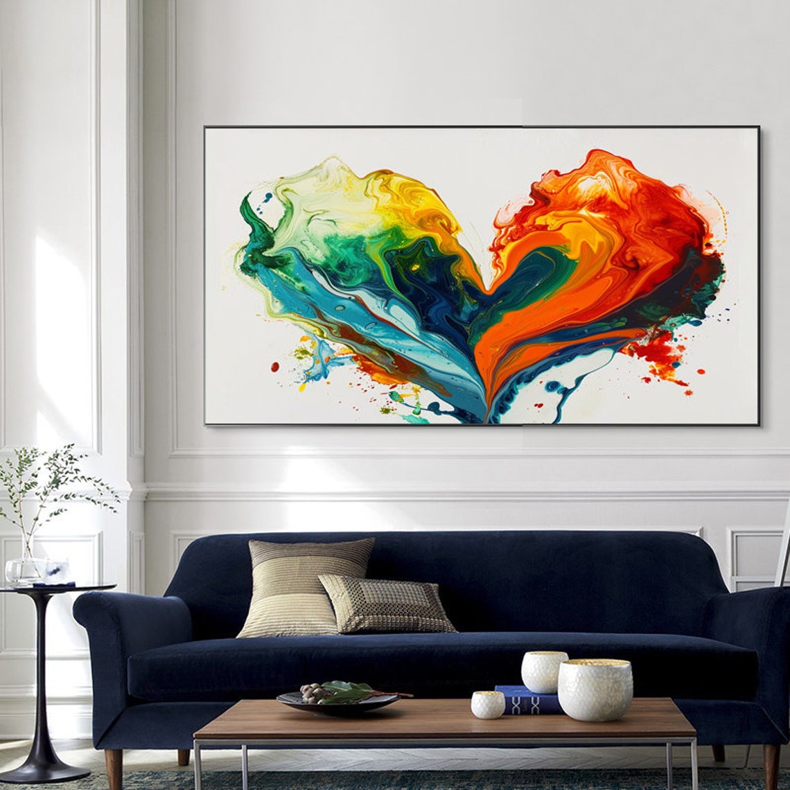 Rainbow Fluid Heart Shape Abstract Watercolor Love Art Painting Poster - Image 6