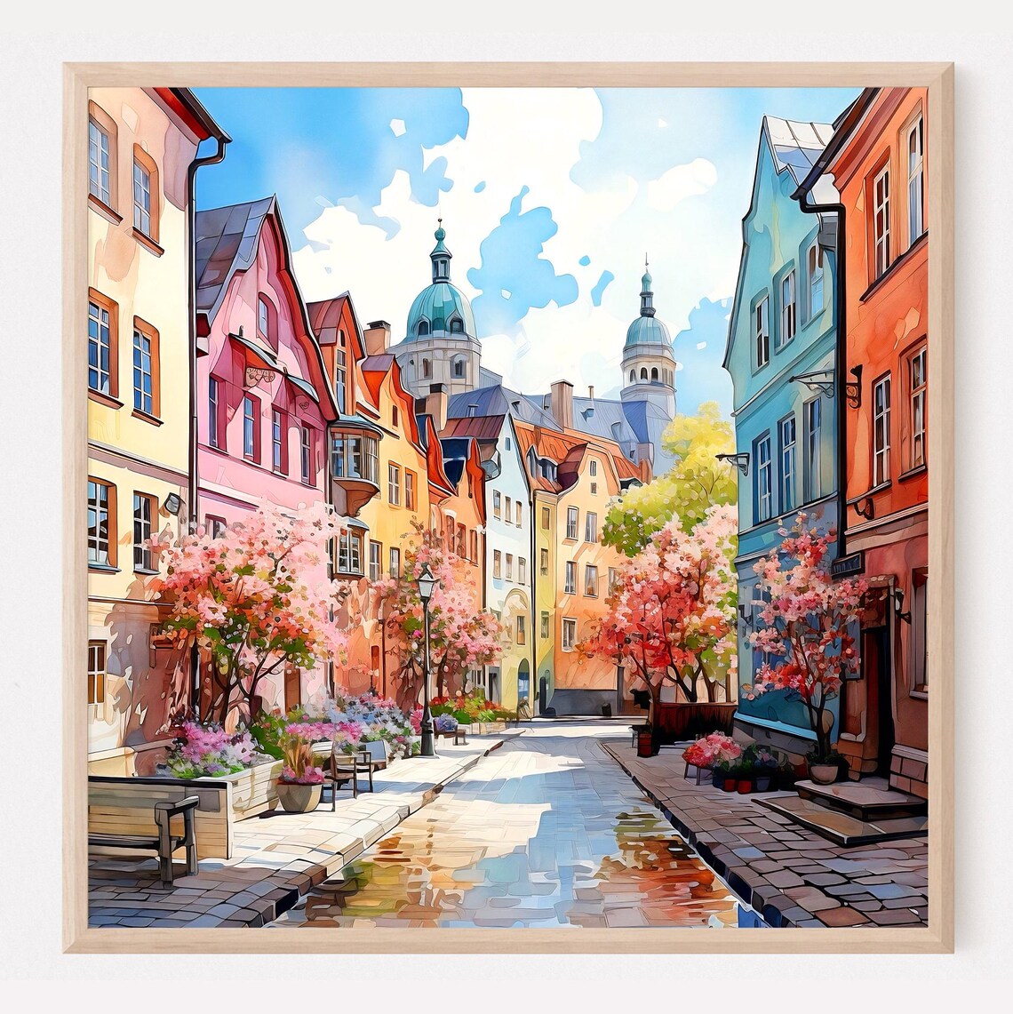 Oslo Street Art Print Retro Watercolor Cityscape