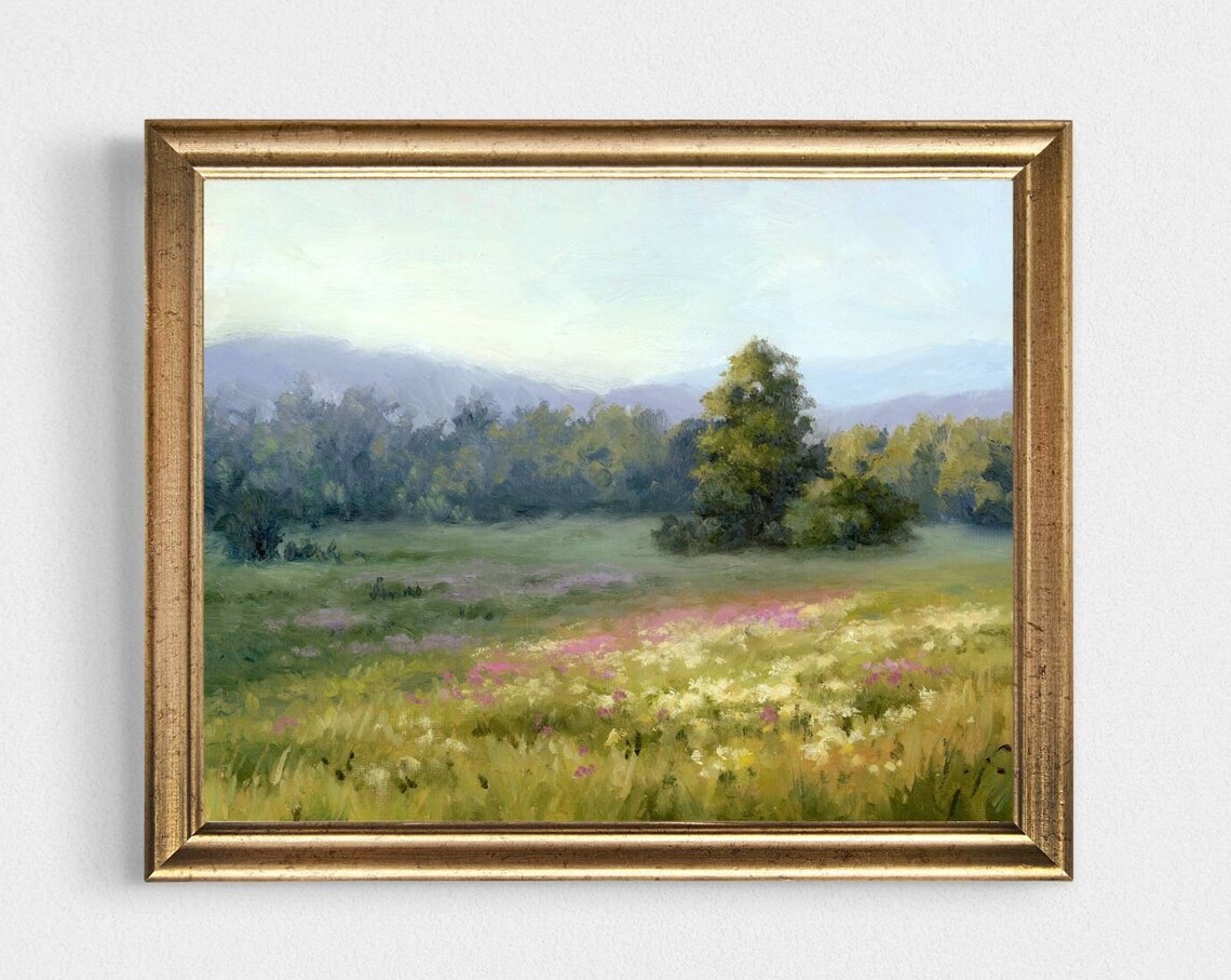 Sunrise Fields Oil Painting Landscape Art Print