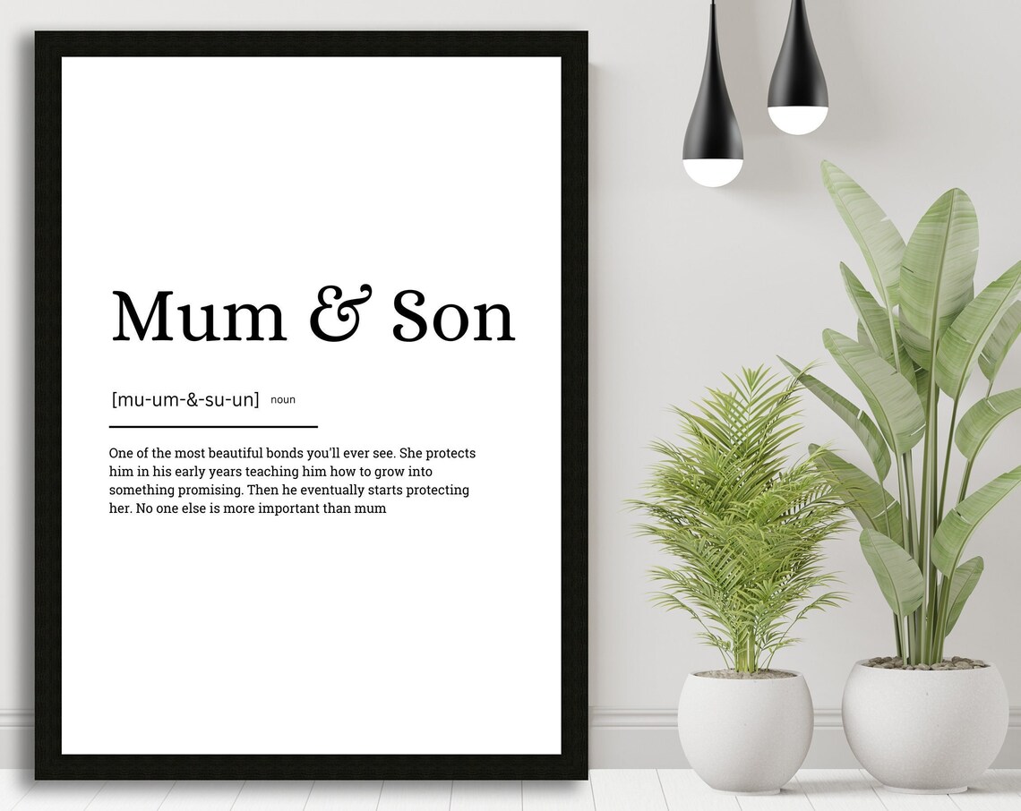 Mum Son Definition Art Print, Typography Quote