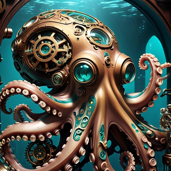 Mechanical Octopus Futuristic Ocean Art With Gears And Vintage Aesthetics Ultra Realistic 4k Steampunk Decor