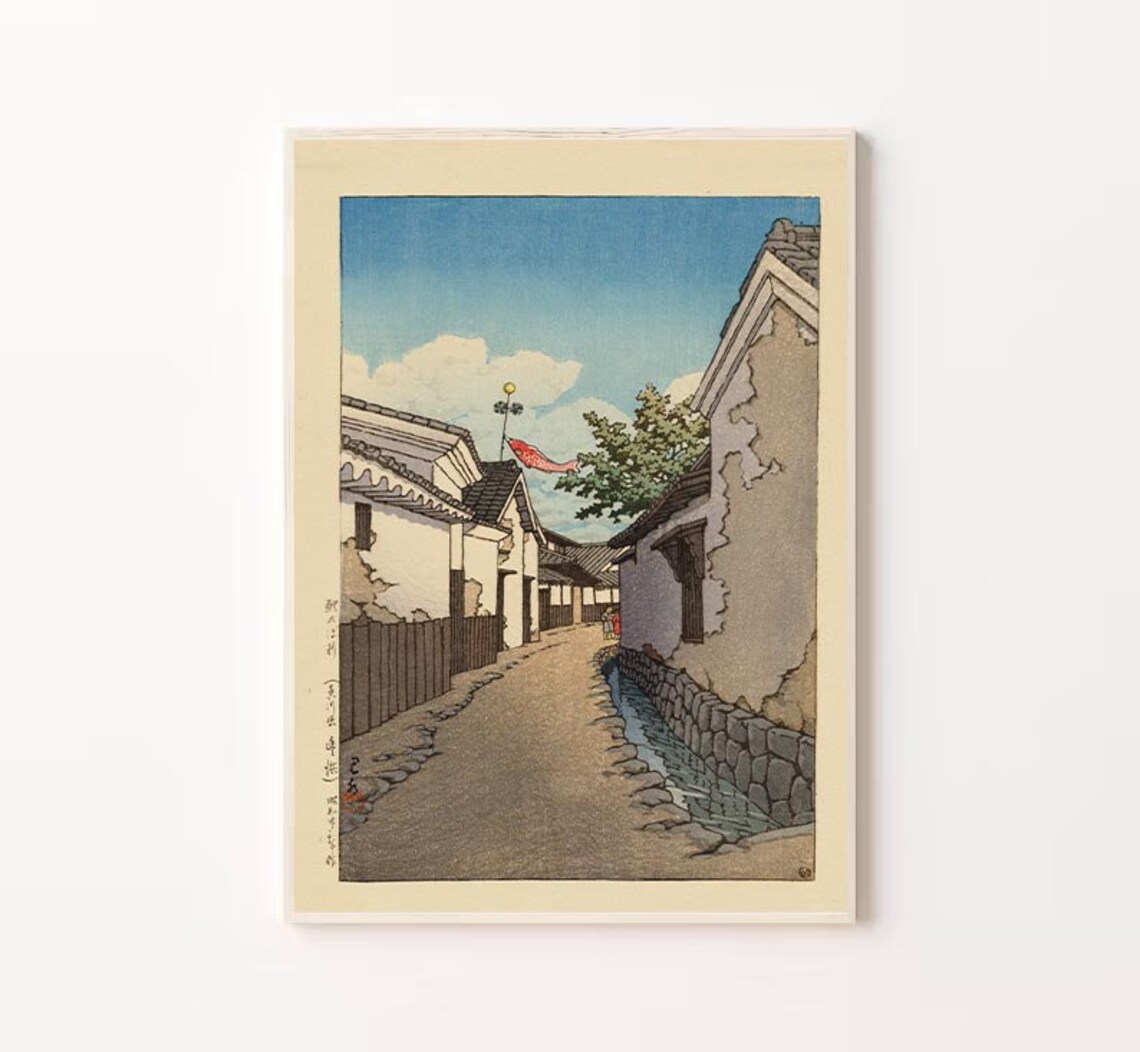 Japanese Woodblock Street Scene Shin Hanga Style Vintage Art Poster - Image 3