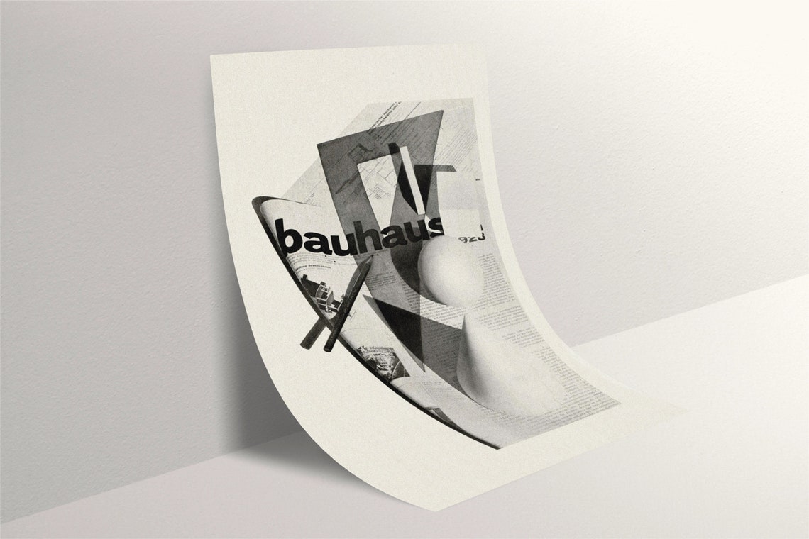 Bauhaus Geometric Black And White Collage Typography Art Poster - Image 2