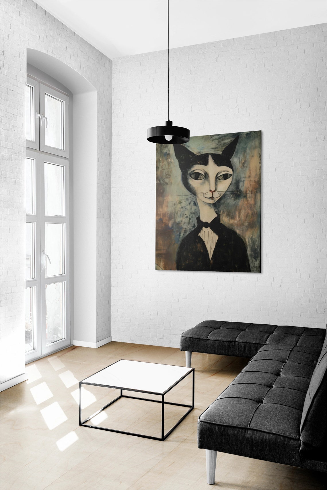 Whimsical Black Cat Portrait Moody Expressive Oil Painting Print - Image 2