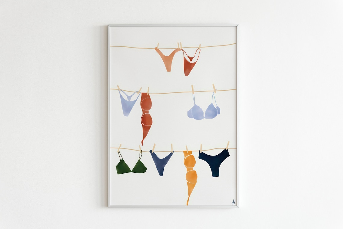 Watercolor Bikinis on Clothesline Feminist Swimwear Art Print