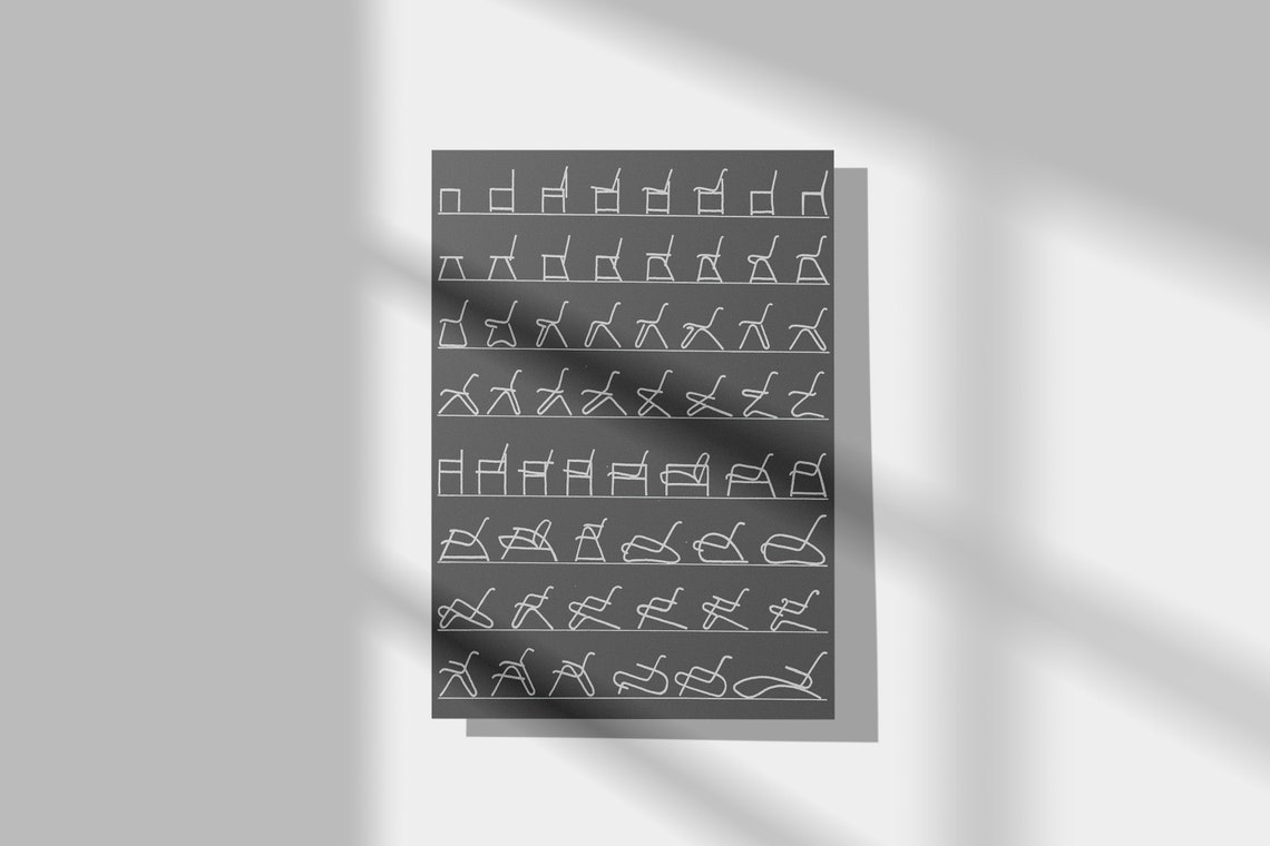 Mid Century Chair Silhouette Design Study Black and White Art Poster - Image 2