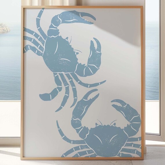 Crab Wall Art Print Coastal Decor Beachy Poster Minimalist Fisherman