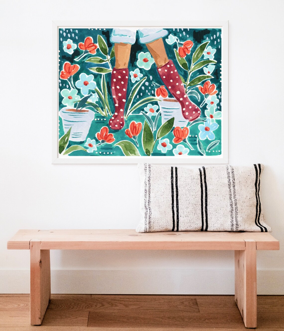 Rain Boots Art Print, Rainy Day Garden Flowers - Image 4