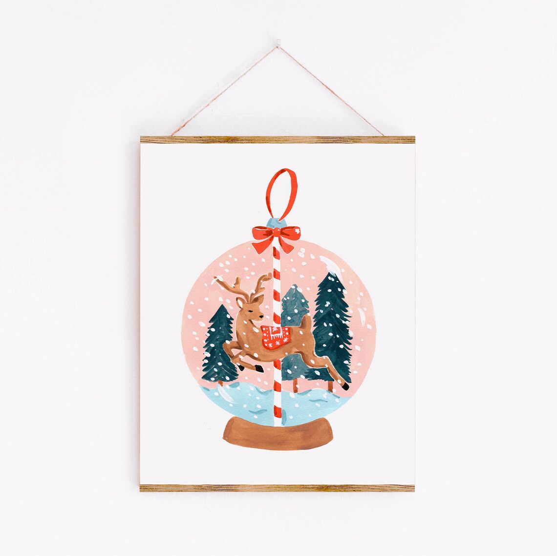 Reindeer Globe Holiday Christmas Watercolor Art Print - Image 4