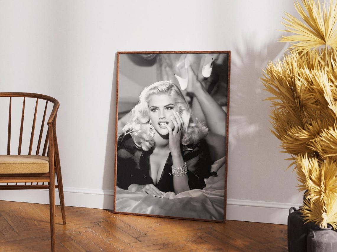 Anna Nicole Smith Poster Black And White Wall Art Hollywood Print Fashion Poster Playboy Wall Art Feminine Poster Woman Print Luxury Poster - Image 2