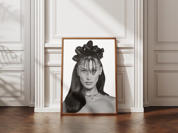 Bella Hadid Poster Black And White Wall Art Fashion Poster Vogue Wall Art Luxury Print Woman Poster Feminist Wall Art Stylish Print Chic Art