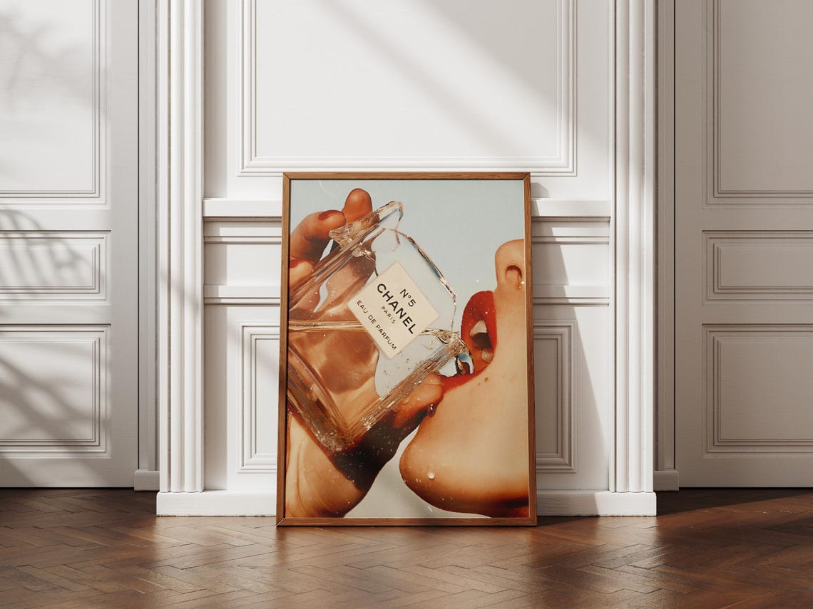 Chanel No 5 Perfume Bottle with Red Lips Pop Art Fashion Poster - Image 2