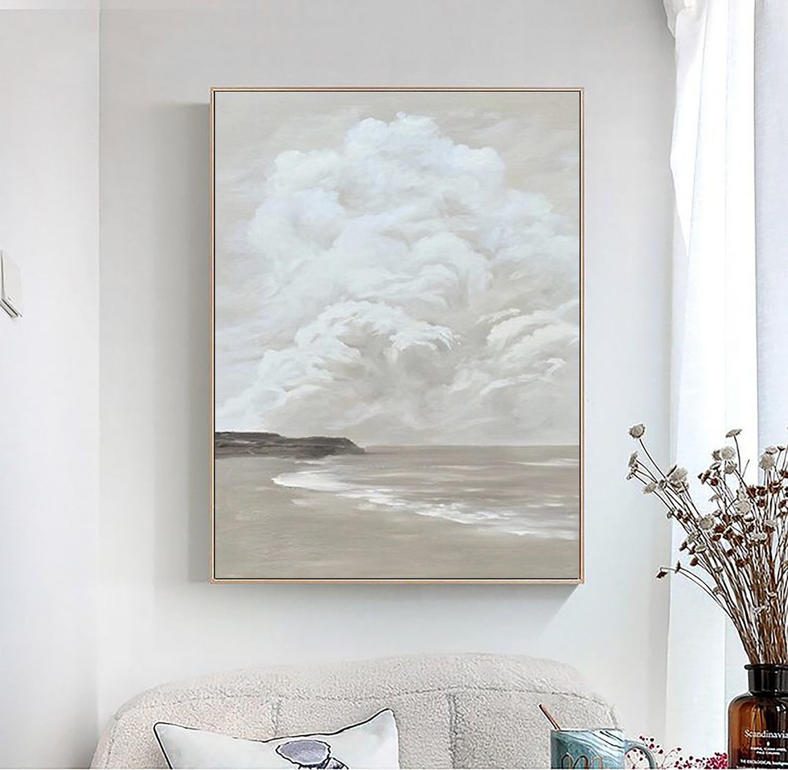 White Clouds Gray Sea Foam Textured Seascape Abstract Poster - Image 4