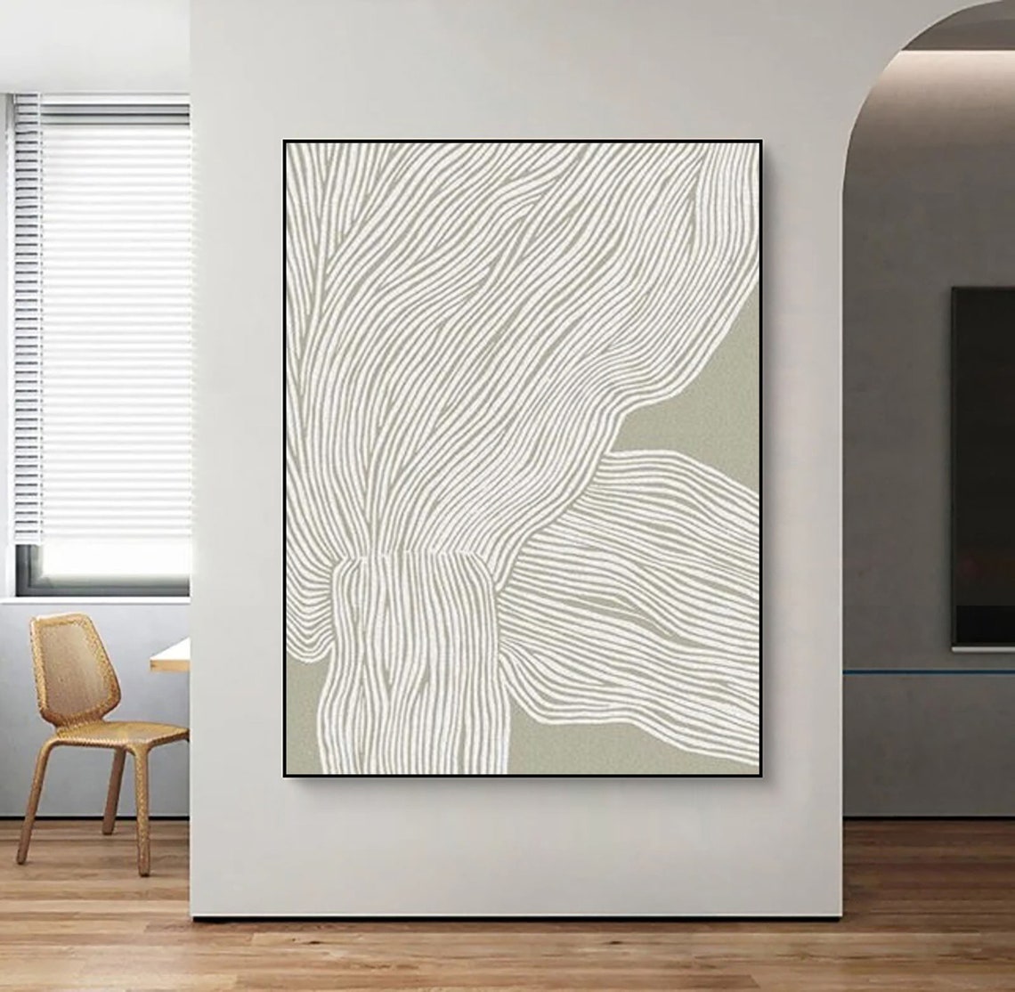 White Flowing Lines Beige Wave Ripple Texture Abstract Poster - Image 2