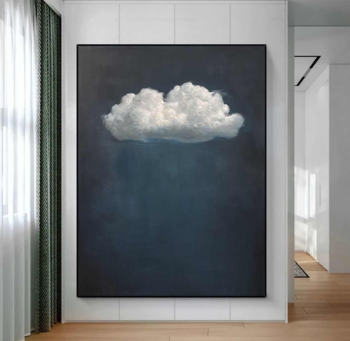 Original White Cloud Wall Art Blue Wall Art Abstract Art Painting Minimalist Wall Art Indigo Art Blue Sky Wall Art Night Sky Painting - Image 3