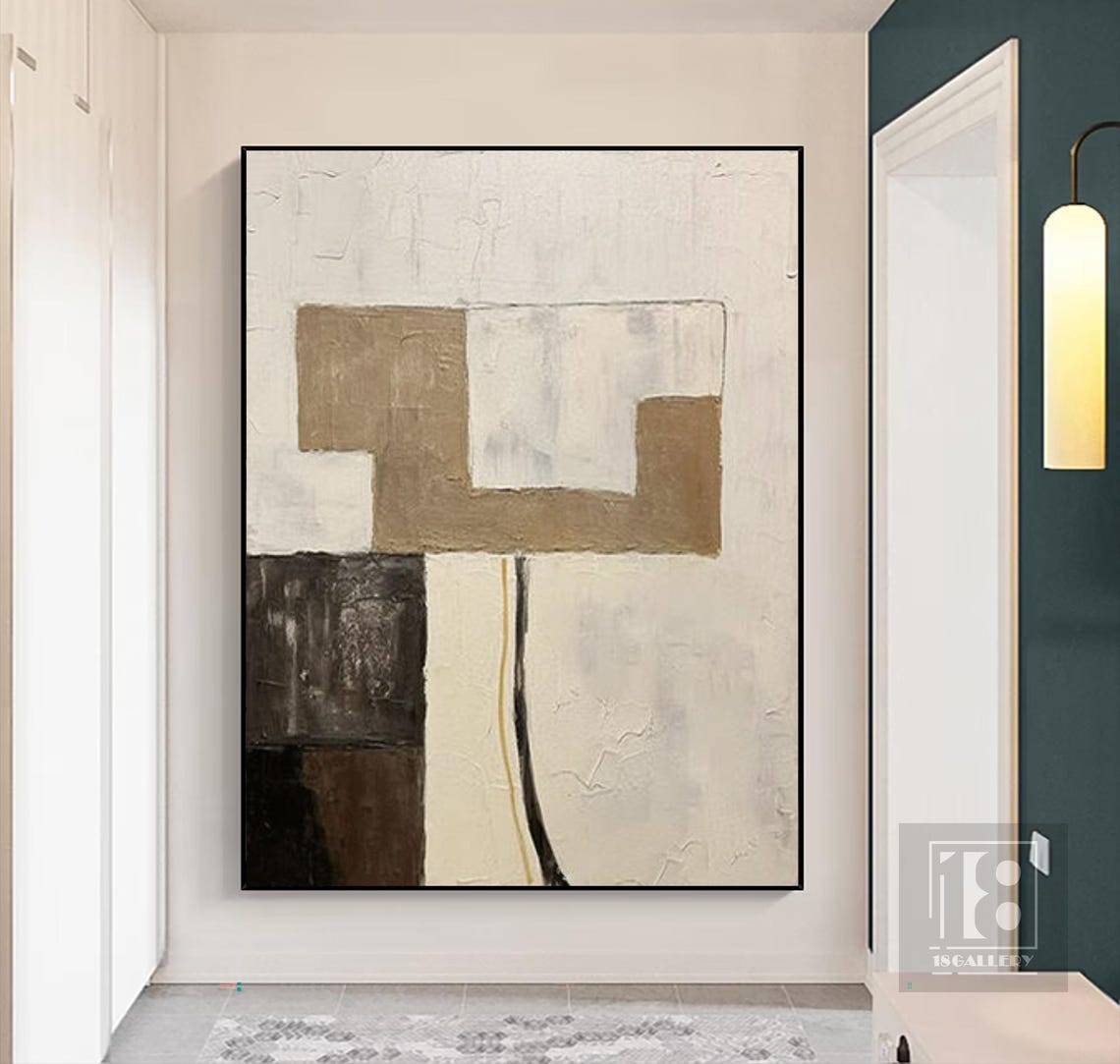 Large Creamy Beige White Abstract Geometric Oil Painting Modern Wabi Sabi Wall Art White And Gold Minimalist Wall Art Textured Painting - Image 2