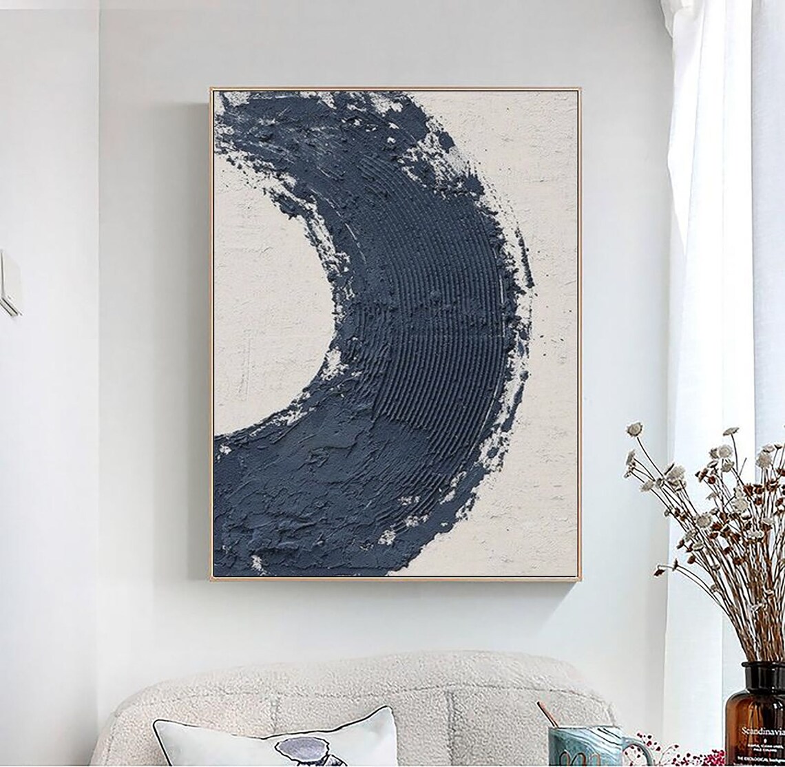 Original Blue White Abstract Painting Blue Textured Painting Blue White Minimalist Textured Wall Art Wabi Sabi Art Decor Minimalist Painting - Image 4