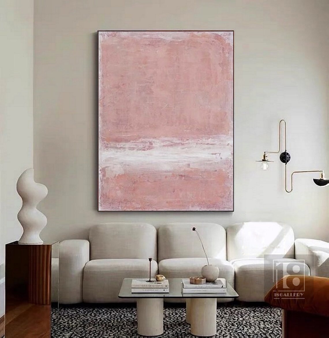 Blush Pink Abstract with White Horizon Band Soft Minimalist Art Poster - Image 4