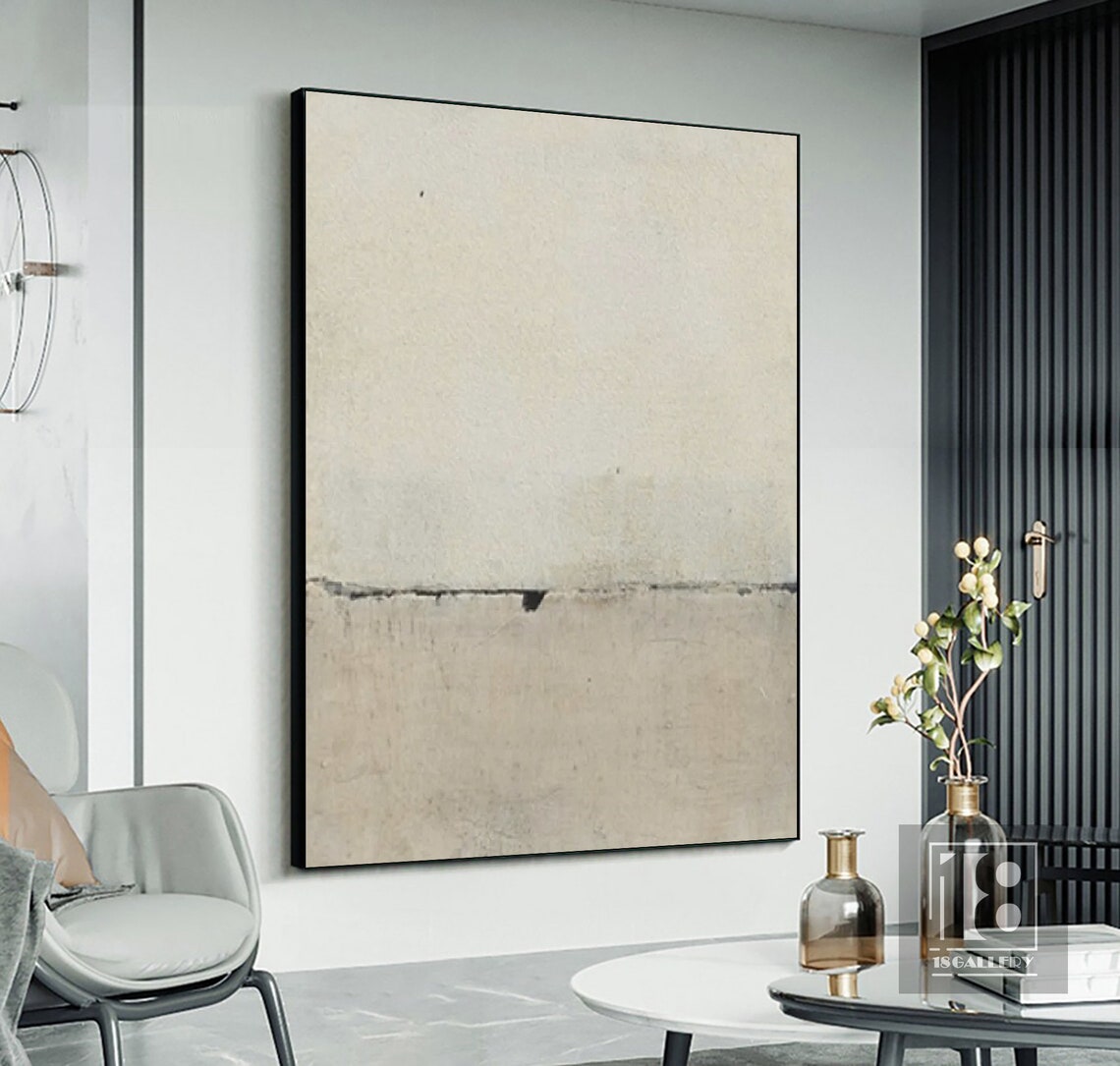 Single Dark Horizon Line on Beige Plaster Minimalist Art Poster - Image 3