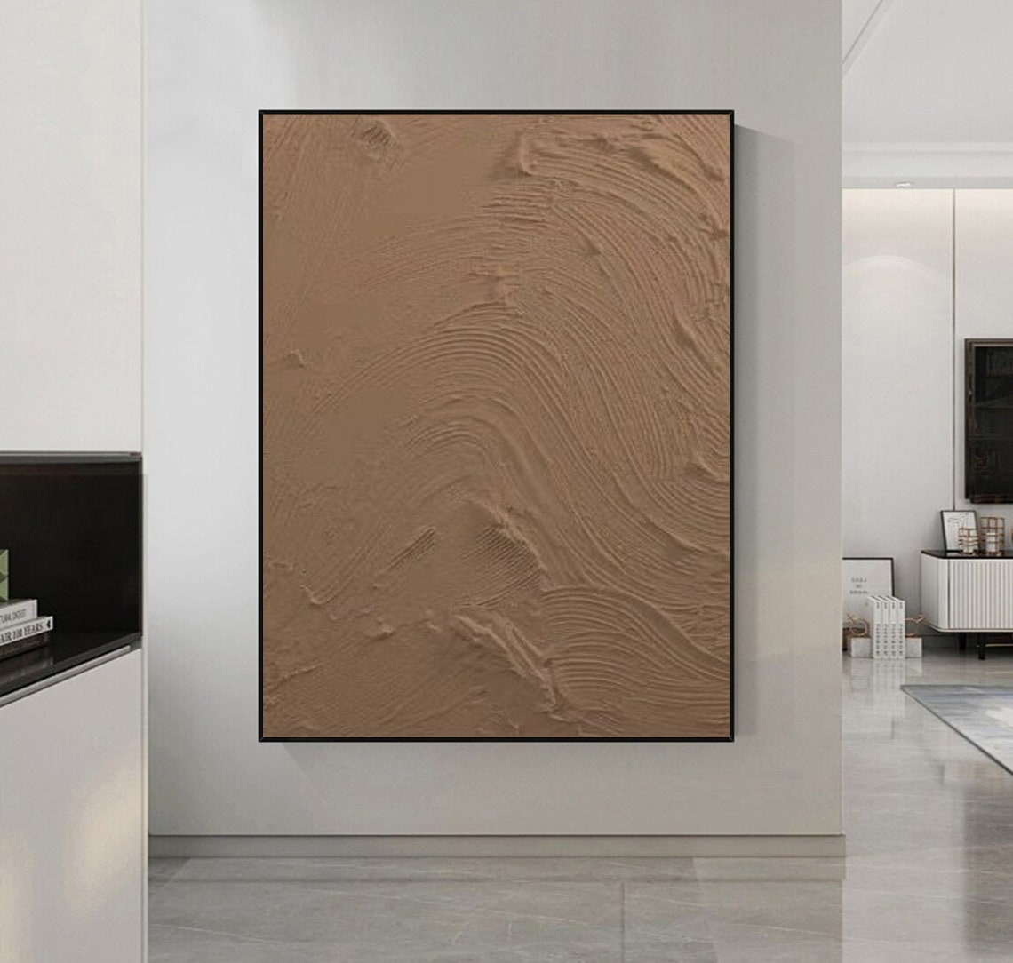 Milk Chocolate Swirl Sun Arc Textured Impasto Abstract Poster - Image 2