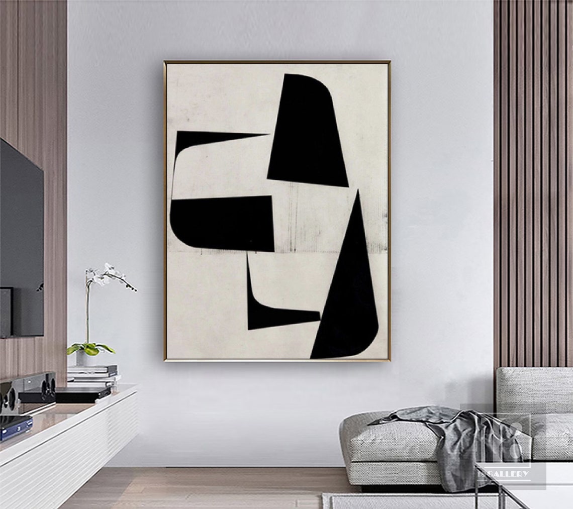 Black Curved Geometric Shapes on White Bold Minimalist Abstract Poster - Image 5