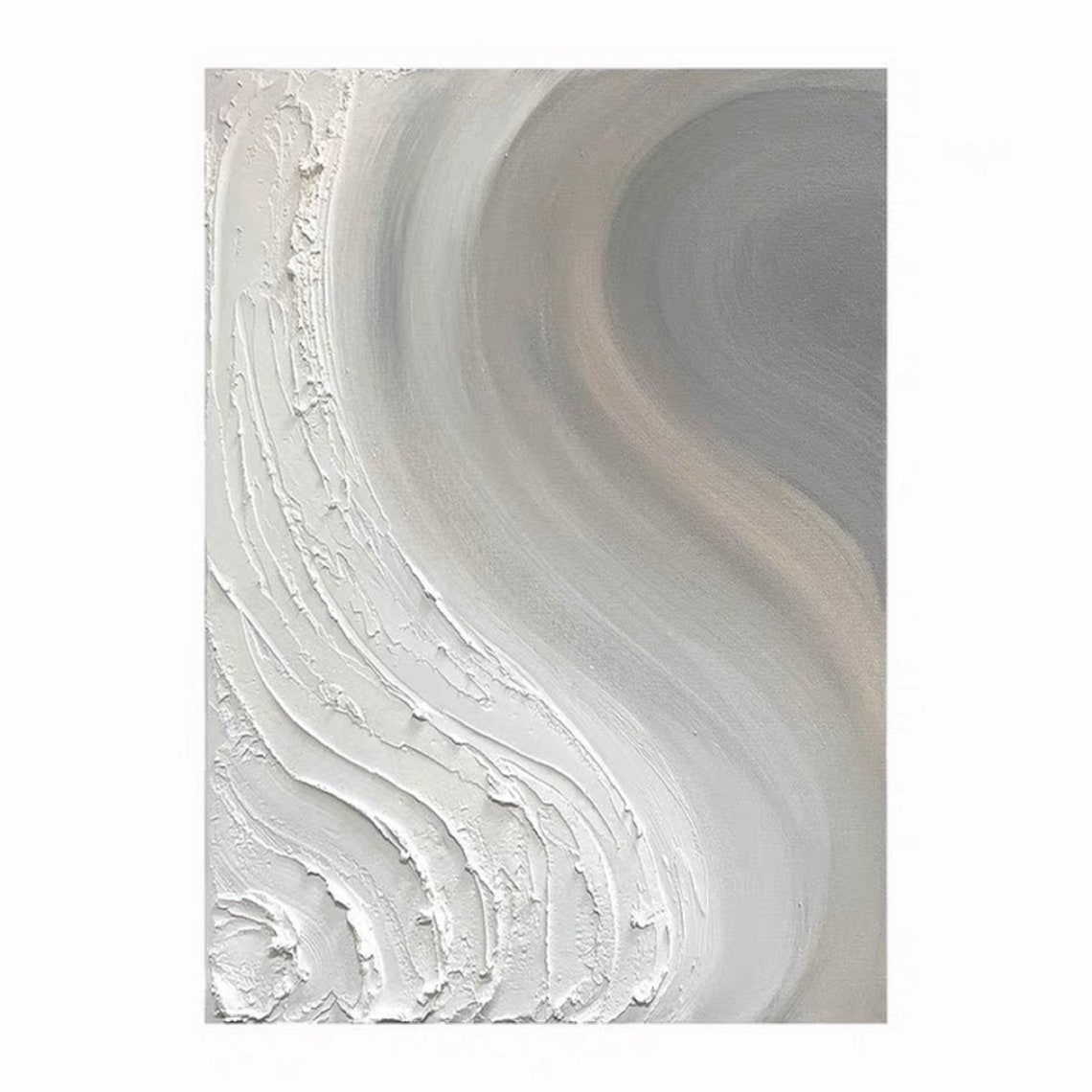 White Gray Swirling Wave Thick Texture Minimalist Art Poster - Image 3