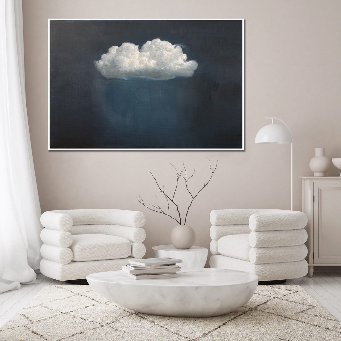 White Cloud Drifting Across Dark Navy Sky Panoramic Landscape Poster - Image 3