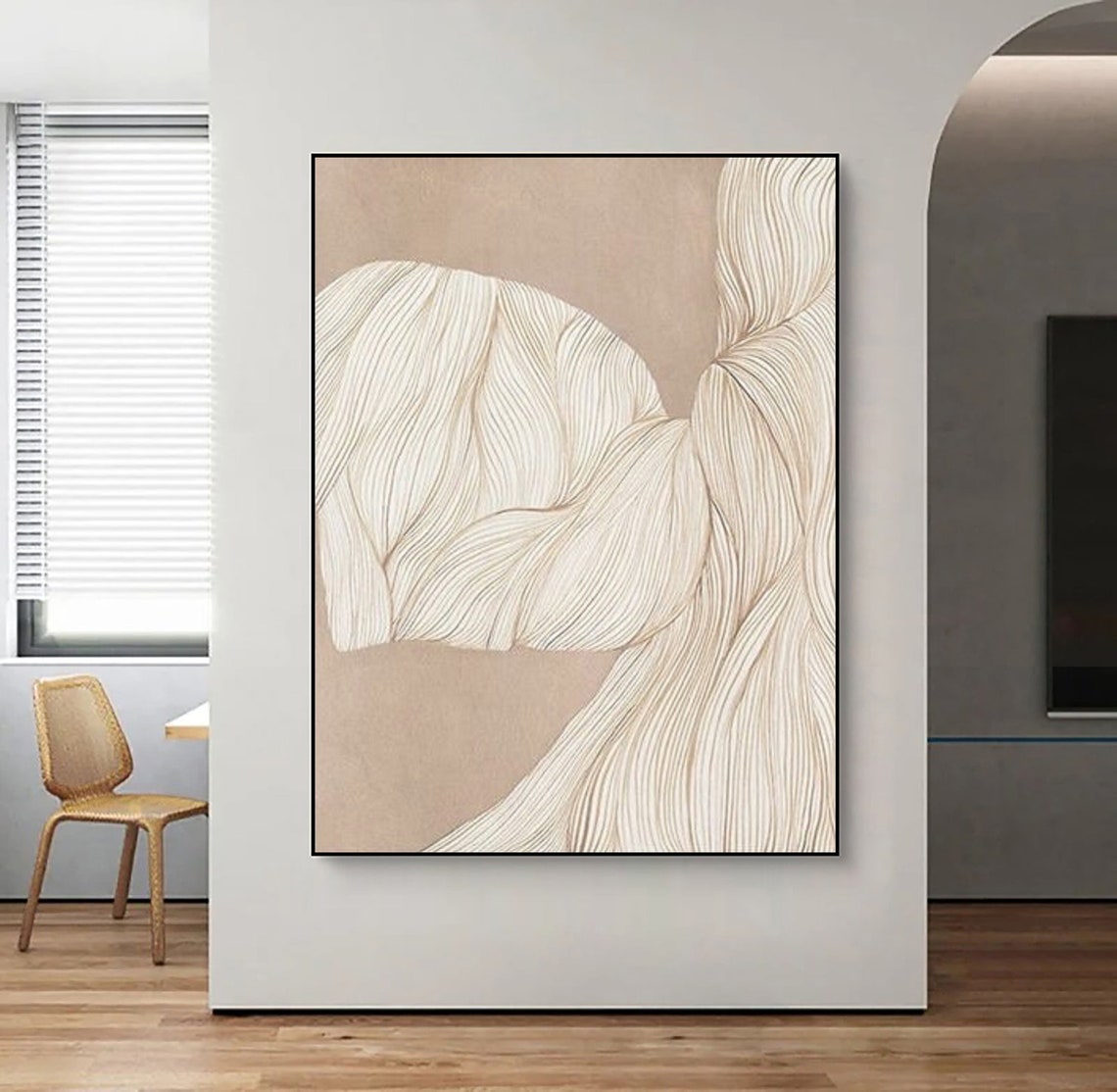 Pink White Abstract Oil Painting On Neutral Color Boho Textured Painting Pink White Wall Art Wabisabi Painting For Interior Wall Art - Image 2