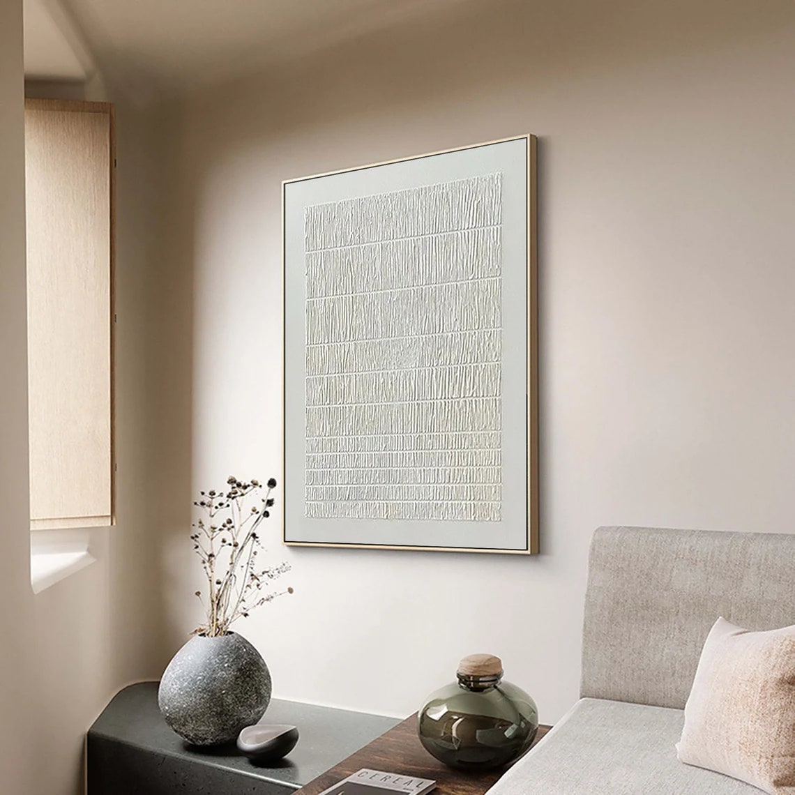 All White Vertical Line Texture Minimalist Abstract Painting Poster - Image 3