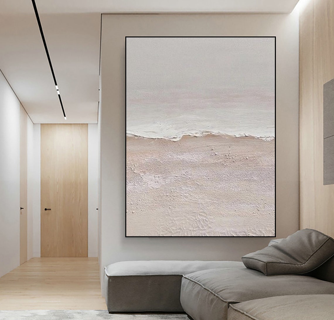 Soft Blush Beige Textured Horizon Abstract Coastal Painting Poster - Image 3