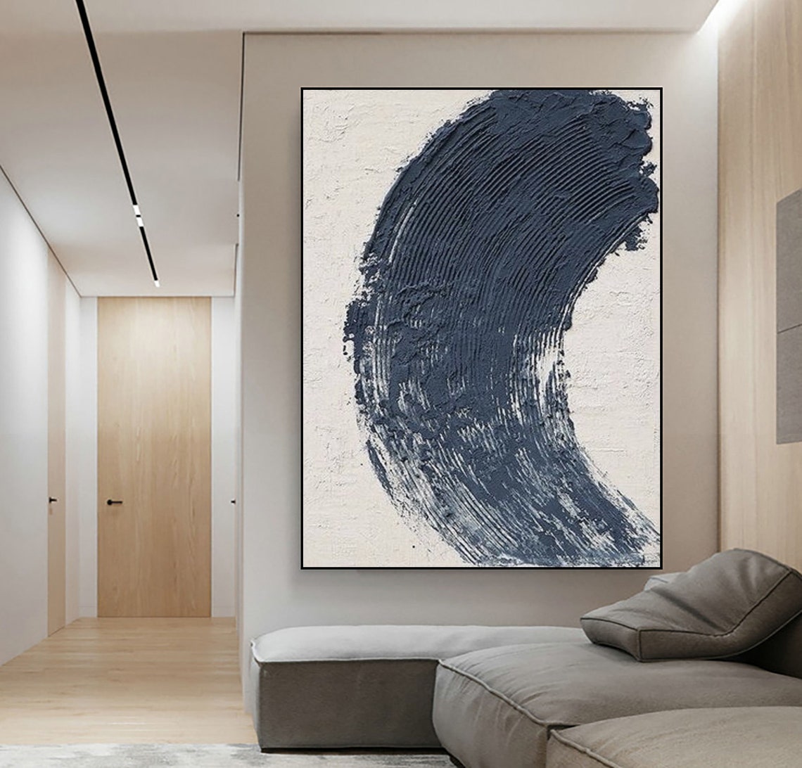 Navy Blue Sweeping Textured Brushstroke Abstract Minimalist Poster - Image 3