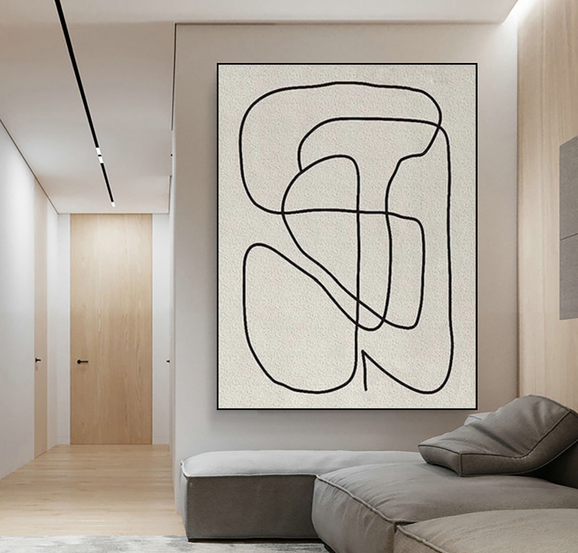 Black Continuous Line Abstract On Cream Minimalist Art Poster - Image 2