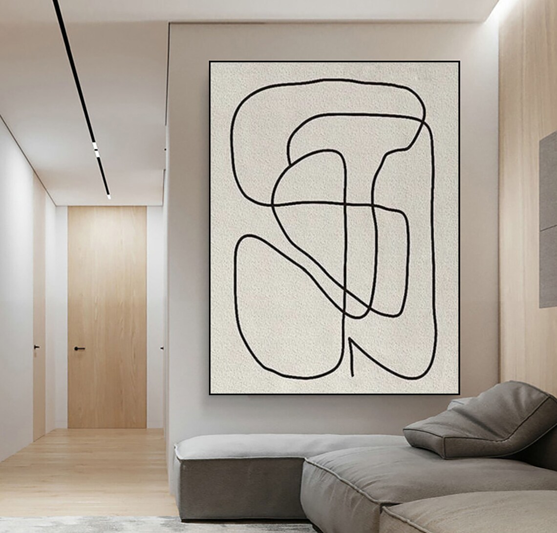 White Textured Wall Art Black And White Abstract Painting White Textured Painting Wabisbai Wall Art Minimalist Painting Wall Decor - Image 2
