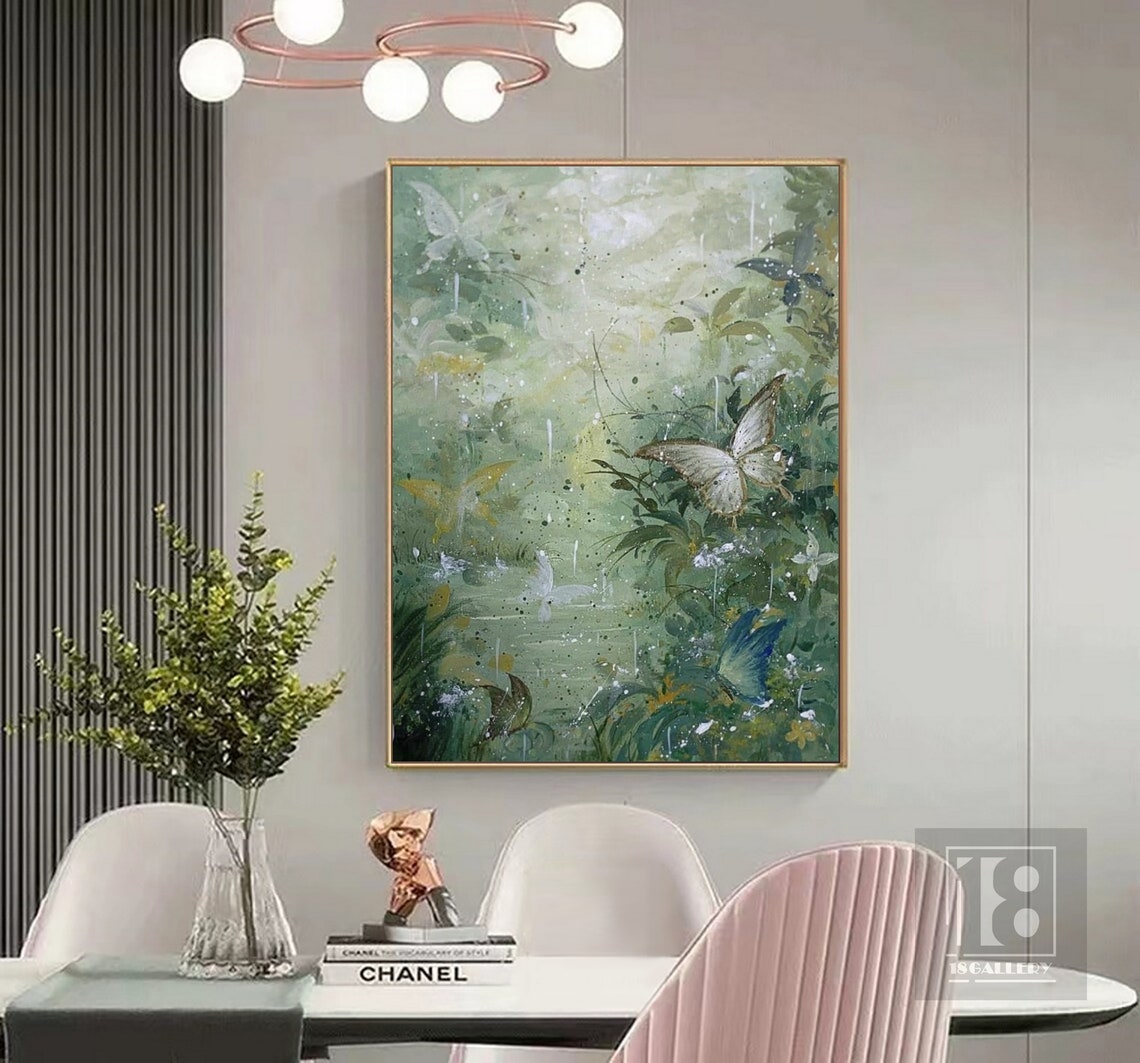 Large Green Abstract Painting Butterfly Landscape Painting Modern Painting Texture Wall Art Oil Painting Artwork For Living Room - Image 3