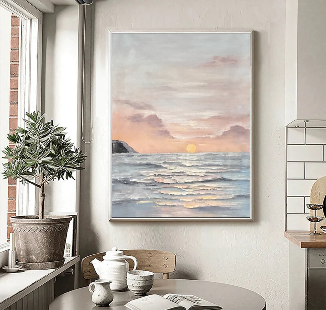 Soft Sunset Ocean Horizon Golden Textured Seascape Art Poster - Image 5