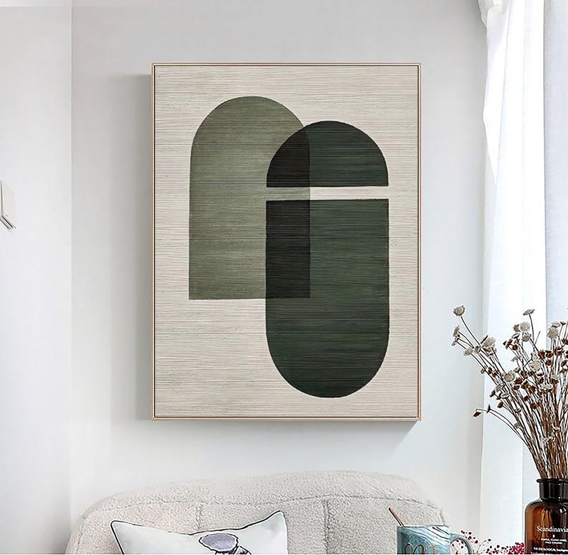 Overlapping Sage Green Arches Textured Minimalist Beige Poster - Image 2