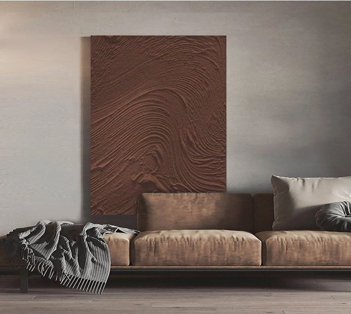 Chocolate Brown Combed Wave Textured Impasto Abstract Poster - Image 2