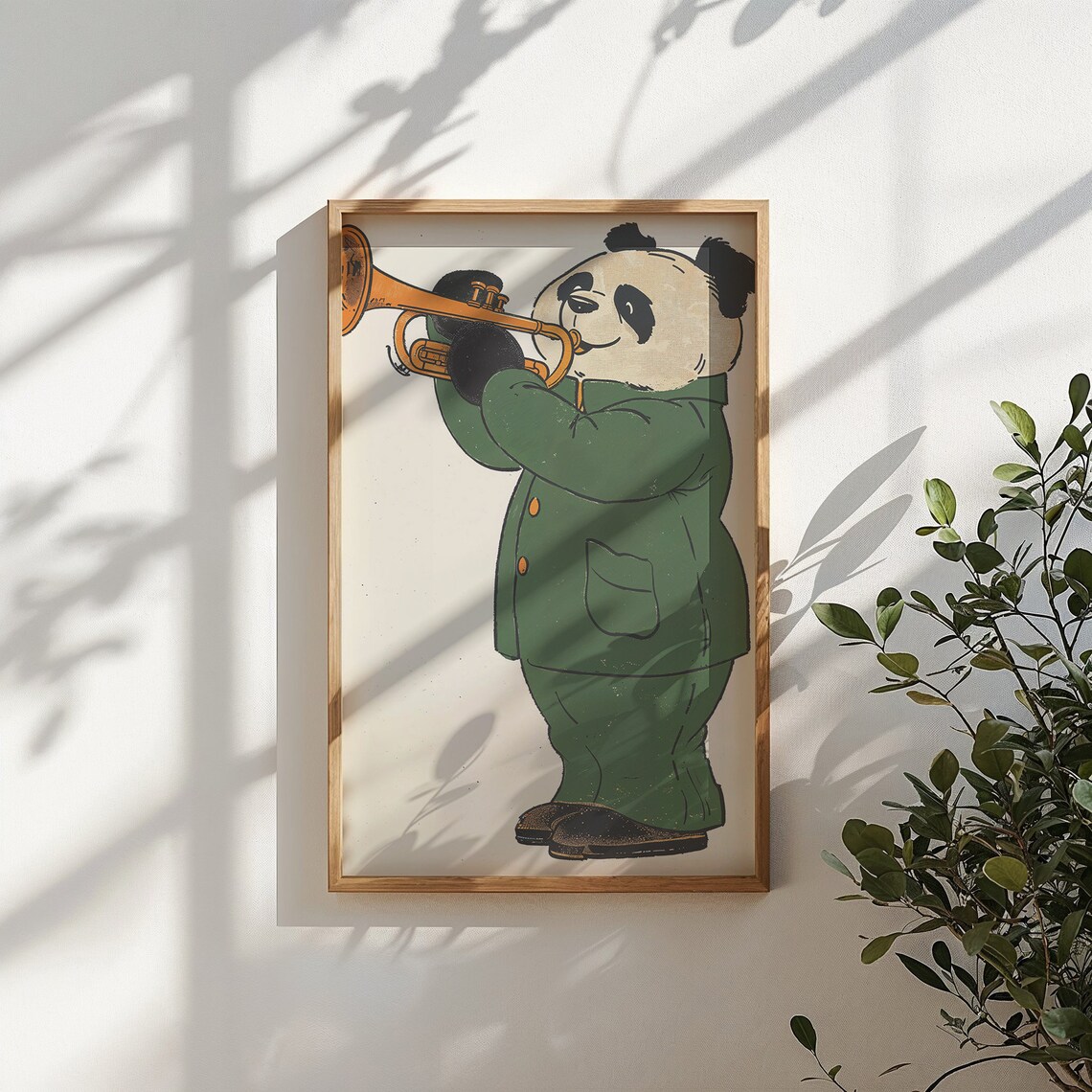Panda Playing Orange Trumpet Green Suit Kids Music Room Wall Poster - Image 4