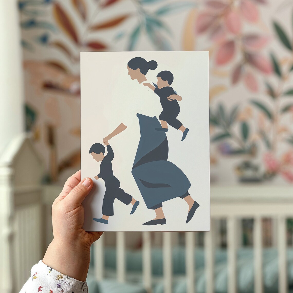 Mother Carrying Child Holding Hand Minimalist Motherhood Art Poster - Image 2