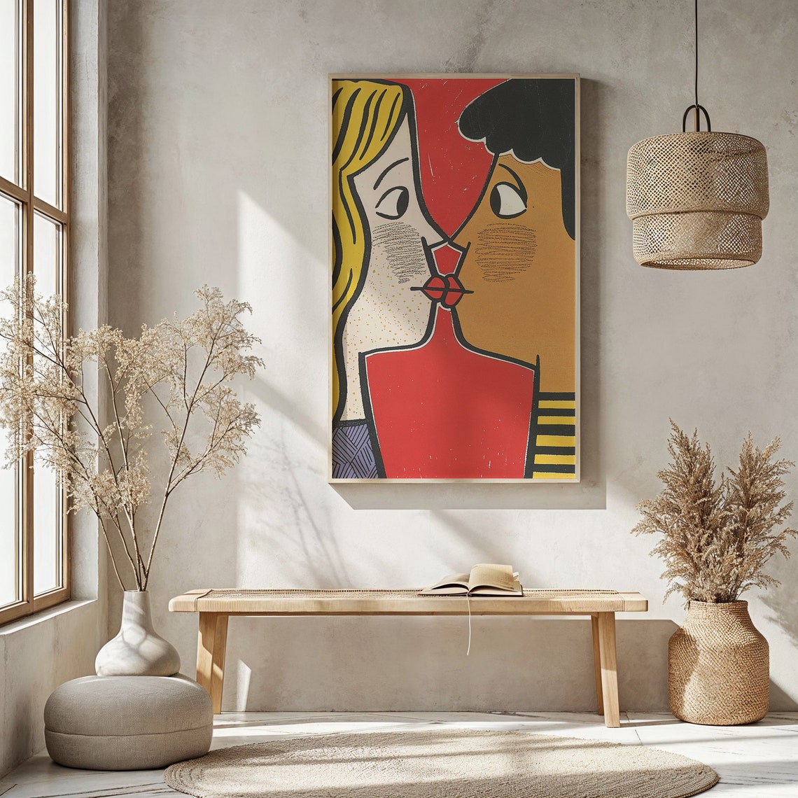 Pop Art Kissing Couple Bold Retro Romance Bedroom Wall Poster