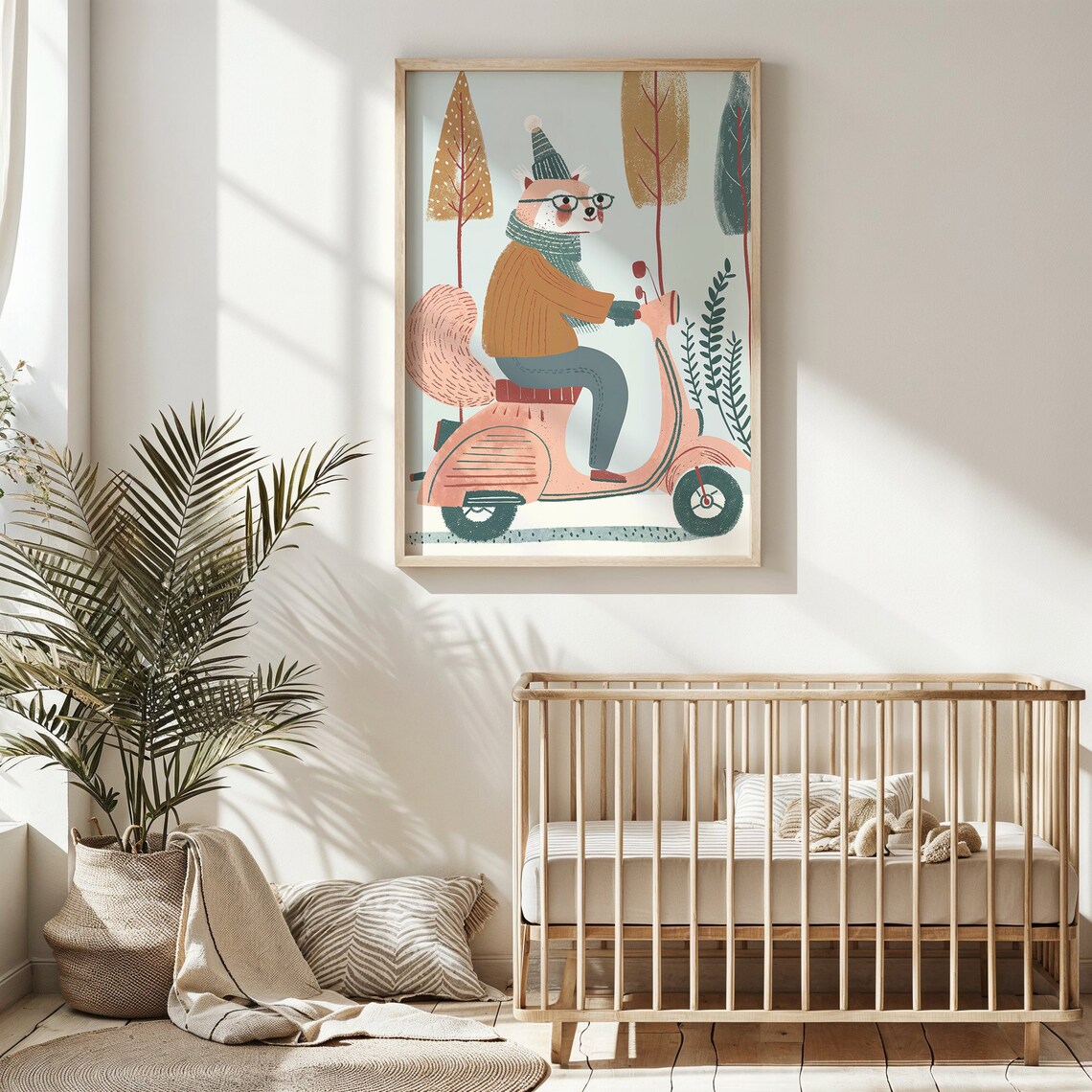 Fox Riding Pink Scooter Nursery Poster Glasses Hat Playful Kids Art - Image 6