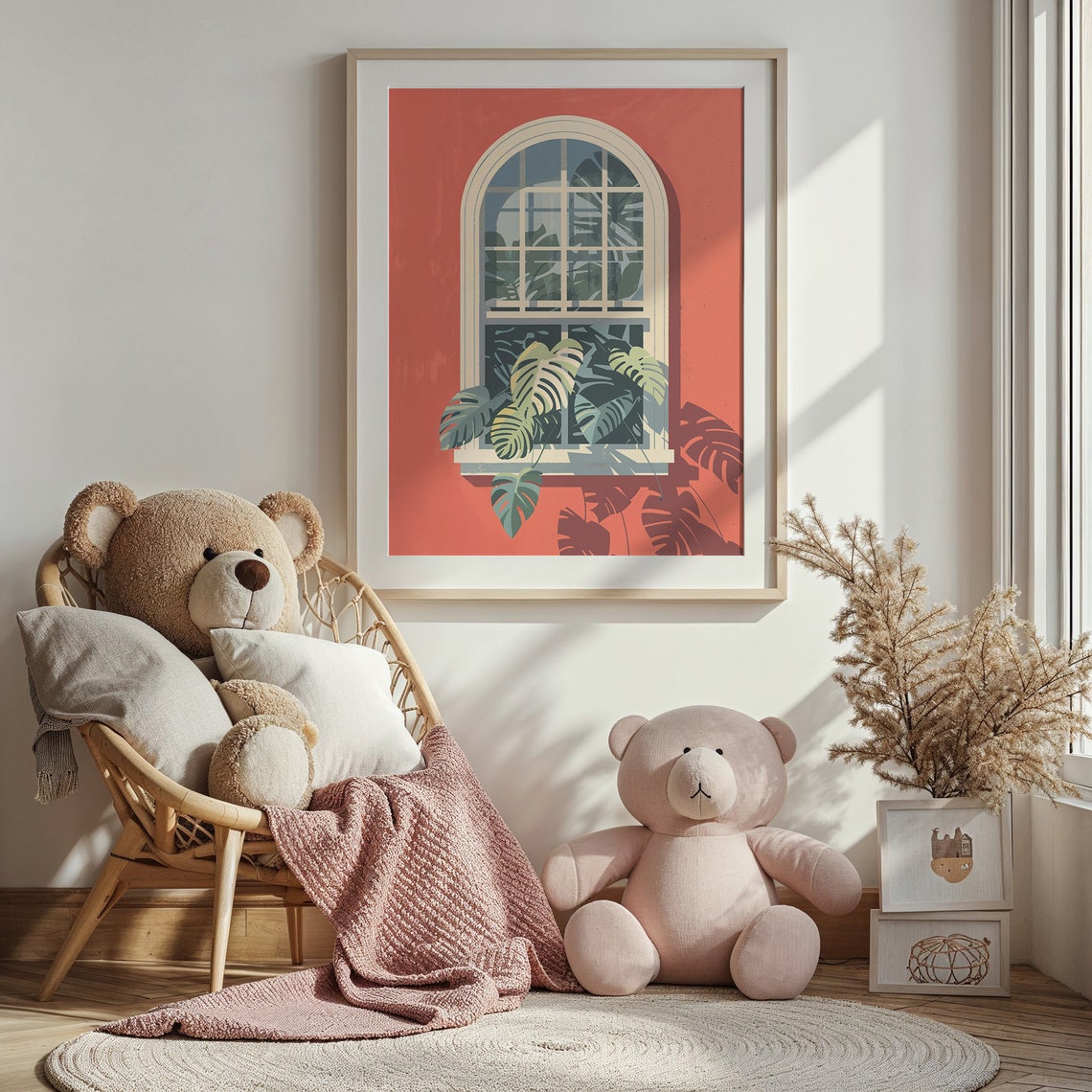 Monstera Leaves Arched Window Shadow Play Terracotta Botanical Poster - Image 2