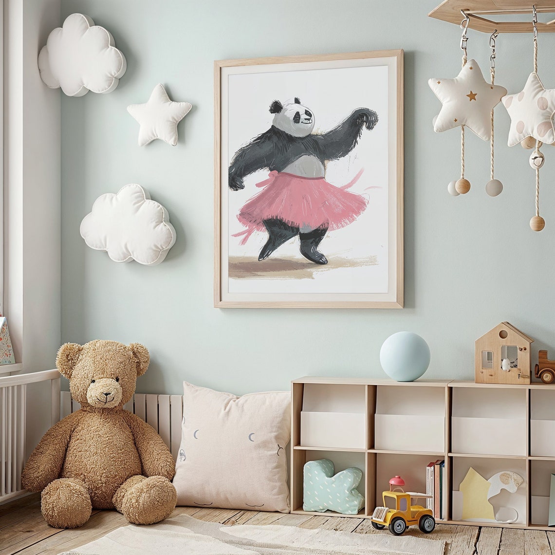 Dancing Panda Pink Tutu Ballet Watercolor Whimsical Nursery Poster - Image 2