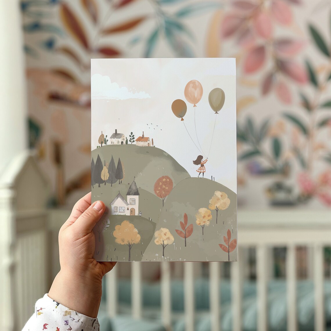 Girl With Balloons Autumn Hills Cottages Kids Room Wall Art Poster - Image 2