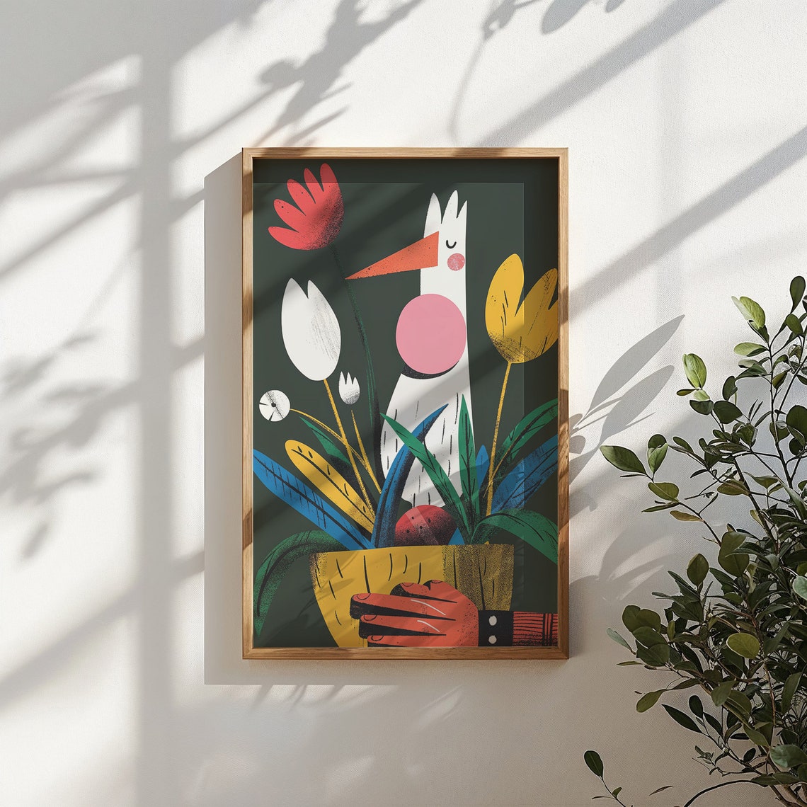Whimsical Long Beak Bird Flower Pot Bold Botanical Pop Art Poster - Image 3