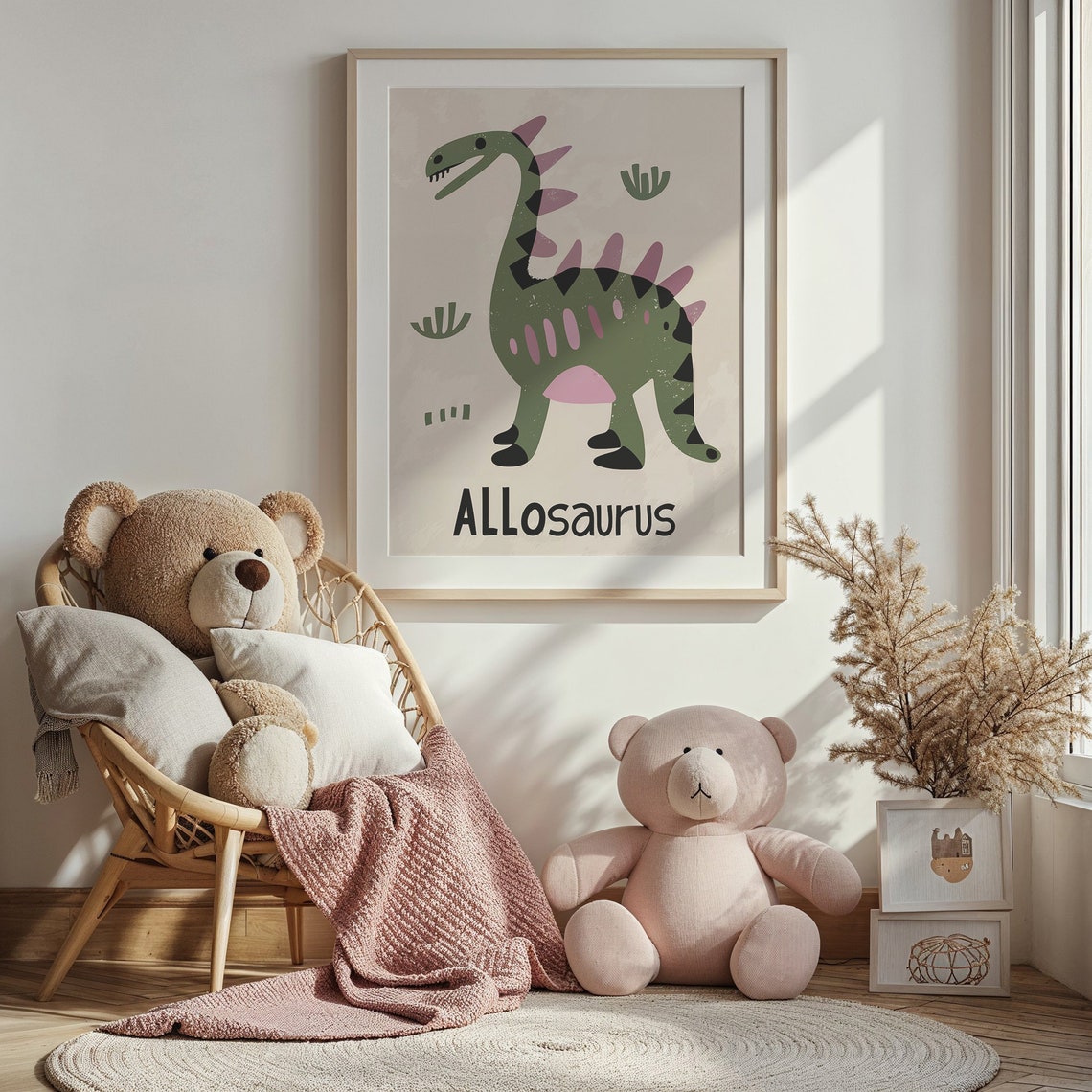 Allosaurus Abstract Green Pink Dinosaur Educational Nursery Poster - Image 4