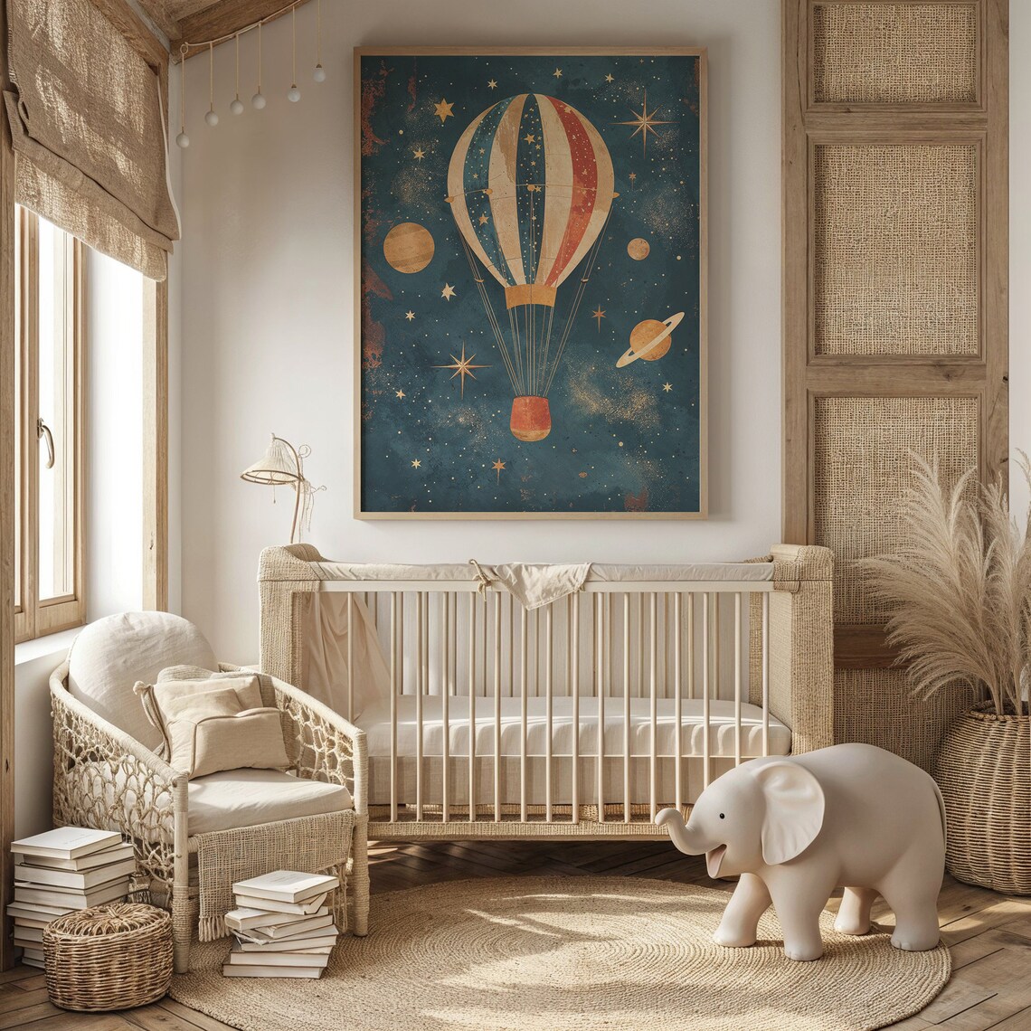 Hot Air Balloon Space Adventure Nursery Poster, Vintage Style - Image 2