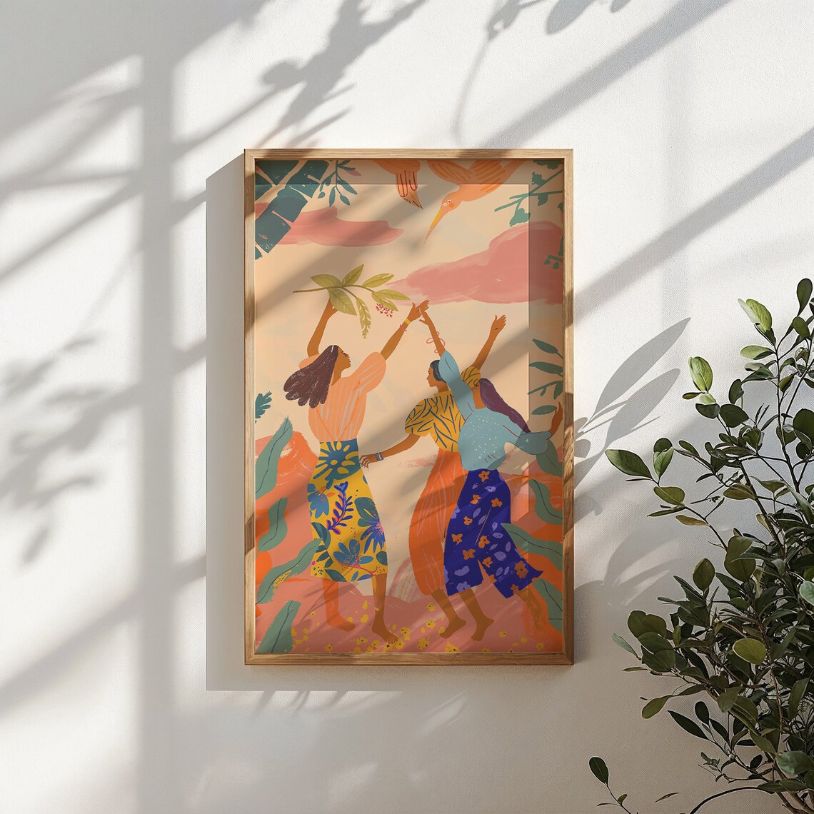 Joyful Dance Women Tropical Leaves Warm Peach Kids Wall Art Poster - Image 3