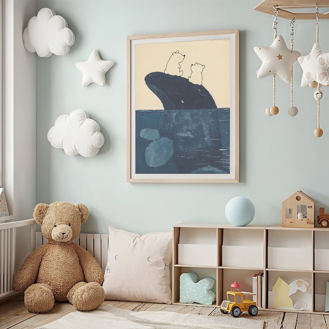 Polar Bear Cubs Riding Breaching Whale Ocean Split View Kids Poster - Image 3