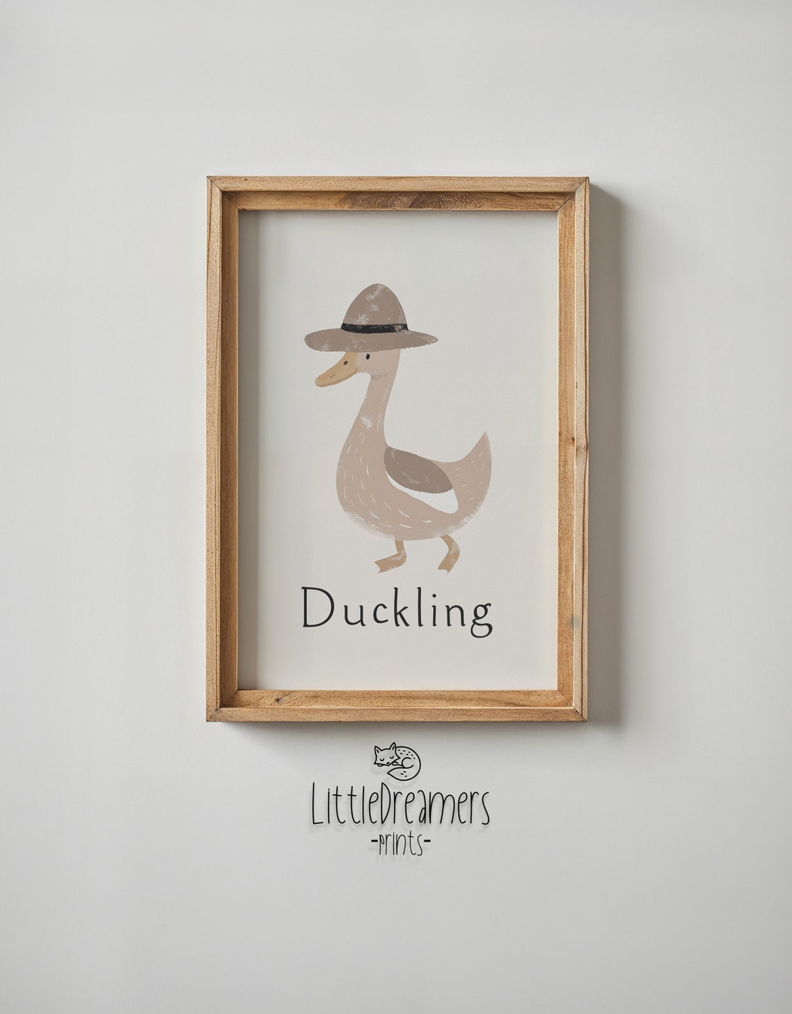 Duckling Wearing Brown Hat Neutral Tones Nursery Kids Room Art Poster - Image 6